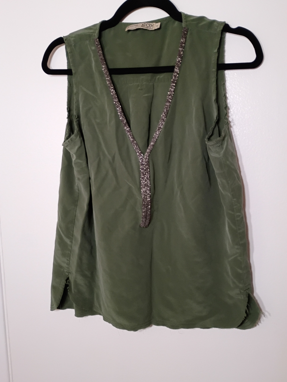 GO BY GO SILK Olive Green Silk Tunic Top